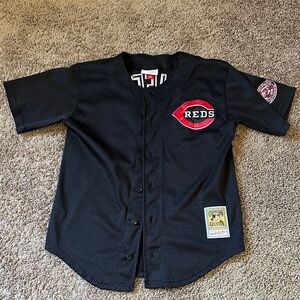 MLB Black Cincinnati Reds Kids Button-Front Jersey with Red Logo